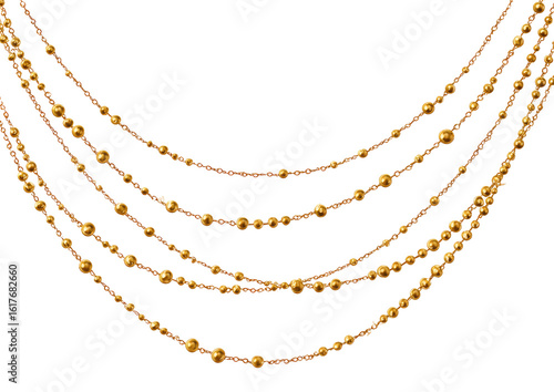 Gold necklace with multiple strands of beads