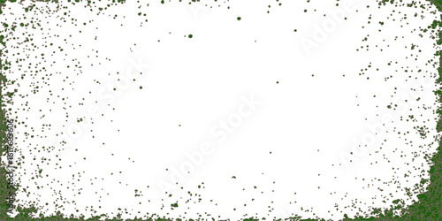 Green grunge soccer field with paint splatter and a lone black ball