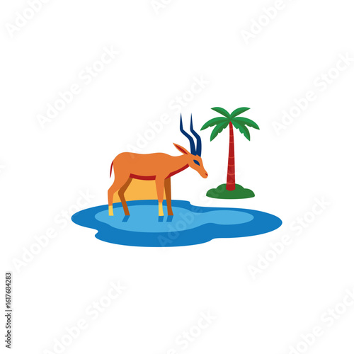 antelope drinking from a desert oasis