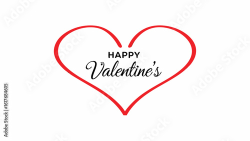 Red heart outline with happy valentine's day text in black on a white background for greeting cards