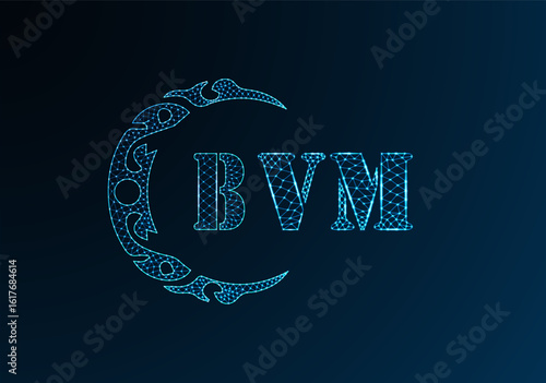 Low poly letter logo BVM design. BVM letter logo low poly vector design on blue color gradient background. BVM logo low poly design