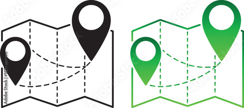 Map and Location Icon Set  GPS Route, Pinpoint, and Navigation Symbols Vector