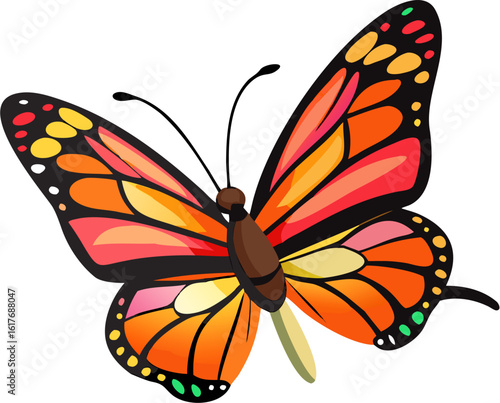 Colorful Cartoon Butterfly Vector Illustration on White Background
