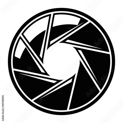 Vector aperture illustration showing a camera lens diaphragm in black and white style on transparent background