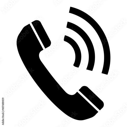 Vector a simple black and white illustration of a telephone receiver with sound waves on transparent background