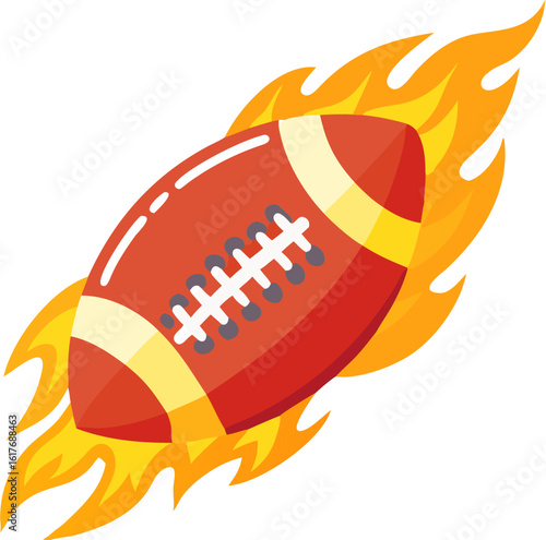 Cartoon Flaming American Football Vector on White Background.
