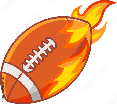 Cartoon Flaming American Football Vector on White Background.
