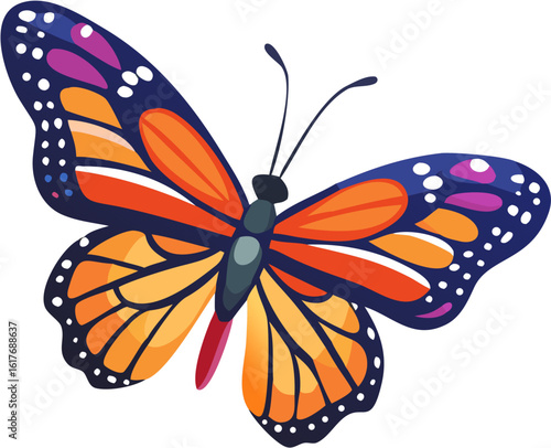 Colorful Cartoon Butterfly Vector Illustration on White Background

