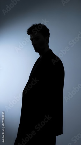 Mysterious Silhouette of a Man in a Suit, Dramatic Lighting