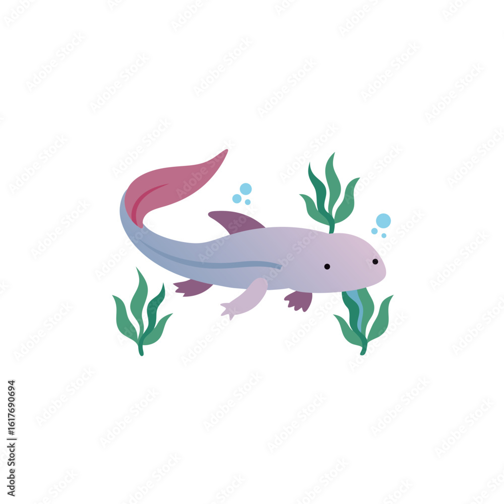 Obraz premium axolotl swimming near aquatic plants