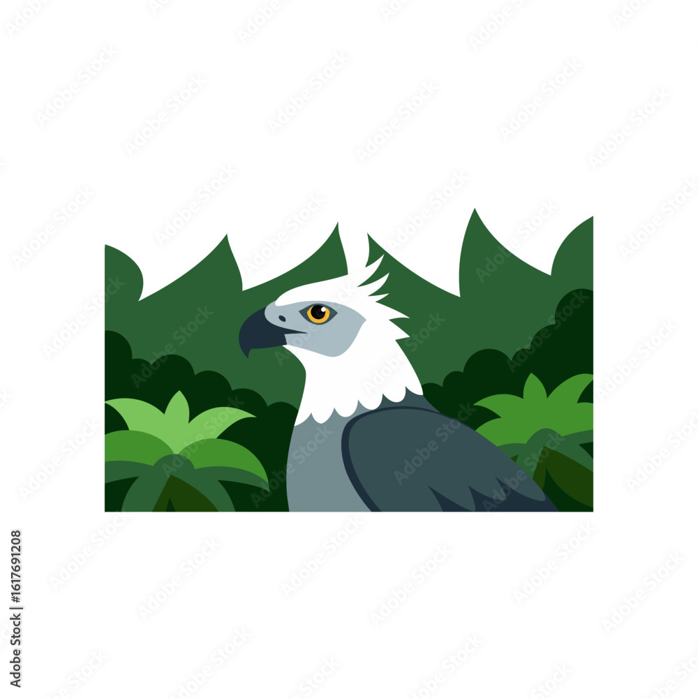 Naklejka premium harpy eagle perched high in rainforest canopy