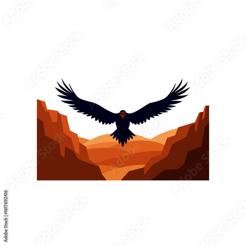 vulture soaring high above dry cliffs
