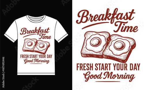 Breakfast time t shirt design featuring fried eggs on toast