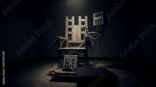 Abandoned Electric Chair in Dark Room