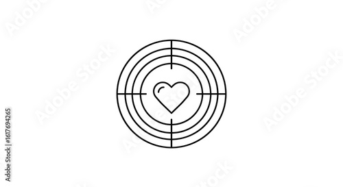 Heart in crosshair target icon in minimal black outline style