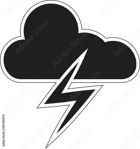 Cloud with thunderstorm icon, weather forecast symbol for lightning and storm alerts in UI apps and climate illustrations with transparent background