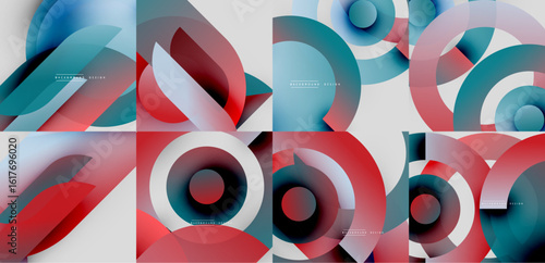 Wallpaper Mural Abstract geometric designs. Vibrant colors blend, creating dynamic backgrounds. Circular shapes dominate compositions. Modern aesthetic. Torontodigital.ca