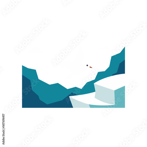 snow petrel flying over antarctic icebergs