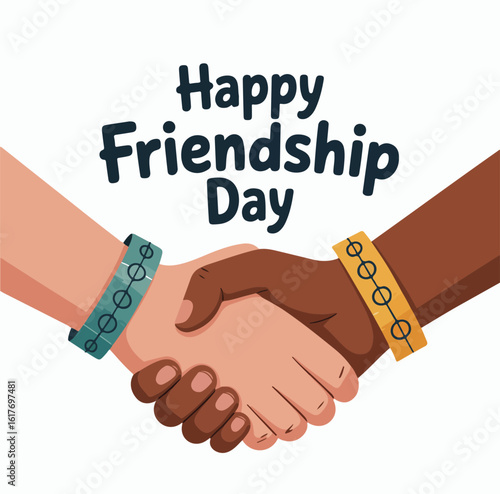 Dark and light skinned hands meet for international friendship day handshake illustration
