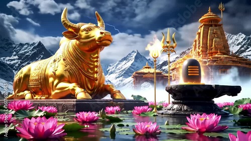 Kedarnath Temple. Nandi Temple,Hindu Mythology Inspired Divine nandi,Temple with Lightning and Divinity,Spiritual Path – Shiva Lingam Temple,Sacred Mahadev and Nandi ,Spiritual nandi,,Trishul Nandi .