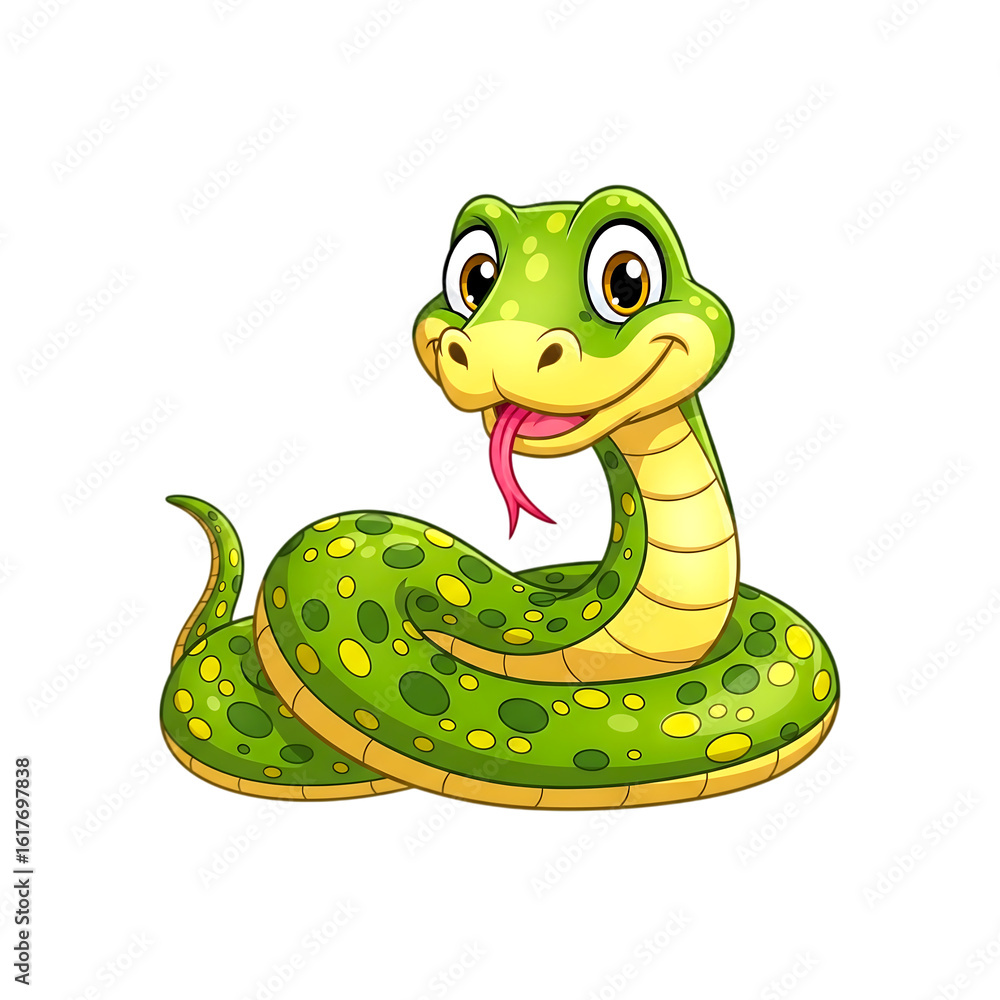 Fototapeta premium Cute cartoon green snake isolated on transparent background