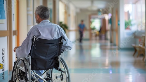 A man in a wheelchair receives medical care at a hospital. He has a disability that affects his mobility, but he is getting the support he needs to live a full and active life.