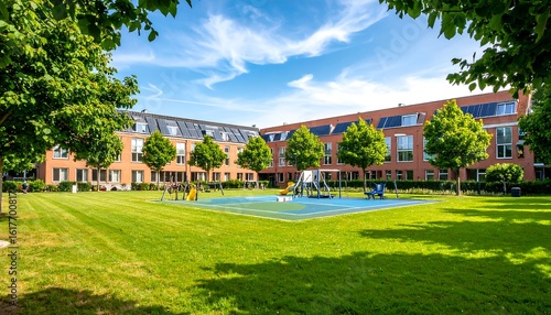 Residential complex courtyard with playground
