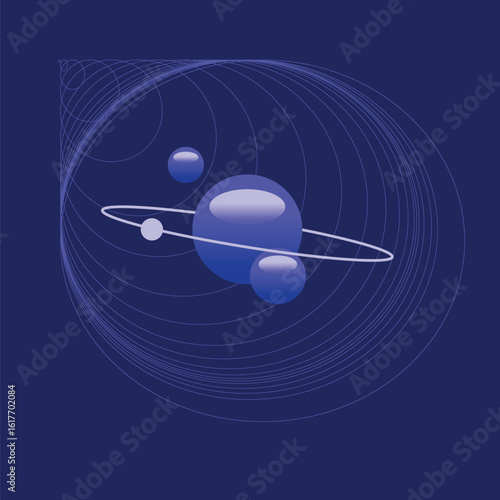 Purple Blue, Realistic Space Molecule wit Orbit Ring Illustration
