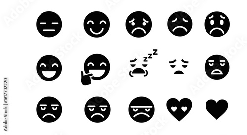 Emoji Variety: A collection of various emojis with different expressions in a clean and simple style.