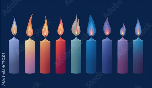 Colorful candles with flames in a gradient