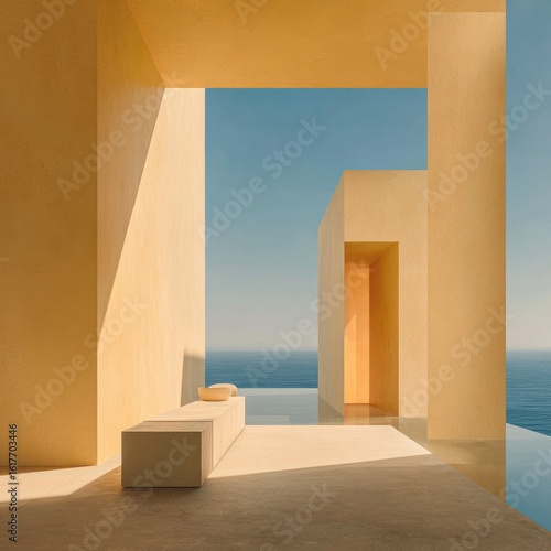 Modern, light-filled patio with ocean view