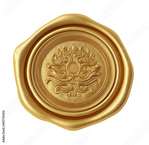Golden wax seal with intricate floral design