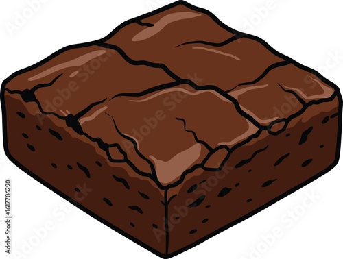 A cartoon illustration of a chocolate brownie, a sweet and delicious baked treat isolated on white background