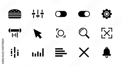 Minimalist Icon Set: A collection of sleek, black-and-white icons, each representing a common function or interface element.