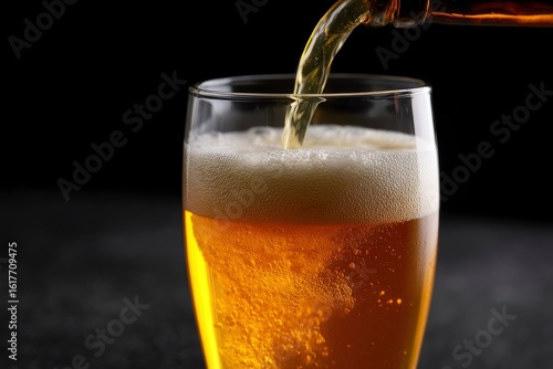 Wallpaper Mural A glass filling with golden beer creating foamy head against a dark background Torontodigital.ca