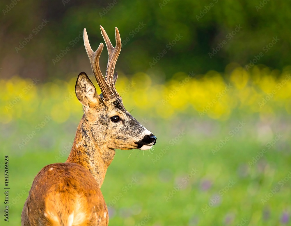 Naklejka premium Roe deer in a spring meadow