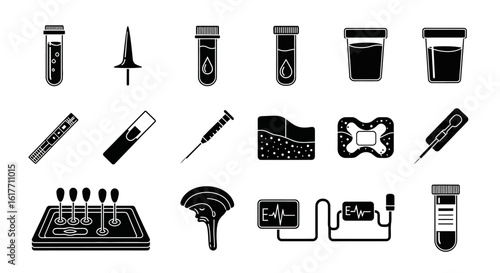 Laboratory Equipment Collection: An assortment of meticulously crafted laboratory instruments, including test tubes, vials, beakers, and measuring devices, showcased with a sharp.