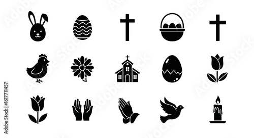 Easter Symbolism: An illustrative compilation of iconic Easter symbols, including the revered cross, the cherished Easter egg, and the joyous Easter bunny.