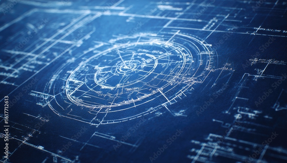 Fototapeta premium Abstract blueprint design, circular focus