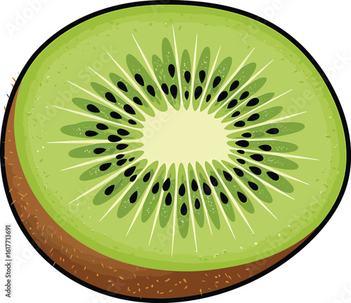 A slice of kiwi fruit, a healthy and tropical treat, isolated on white background