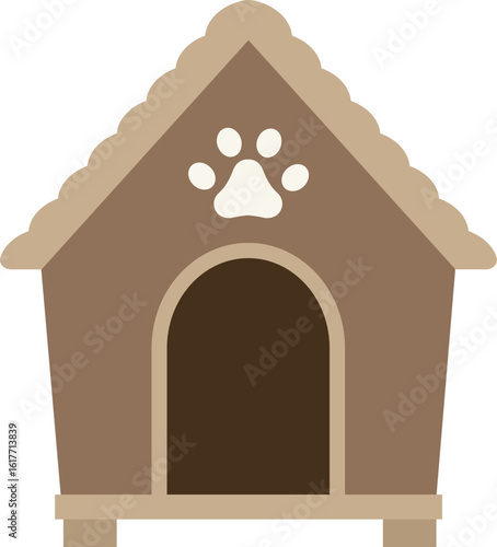 Cute doghouse flat stock vector illustration.
Doghouse with dog paw pattern.
Dog House for Pet.
Dog house icon isolated.
Transparent background. svg.
