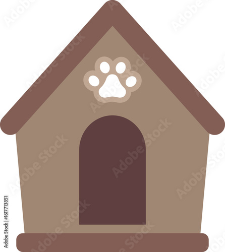 Cute doghouse flat stock vector illustration.
Doghouse with dog paw pattern.
Dog House for Pet.
Dog house icon isolated.
Transparent background. svg.
