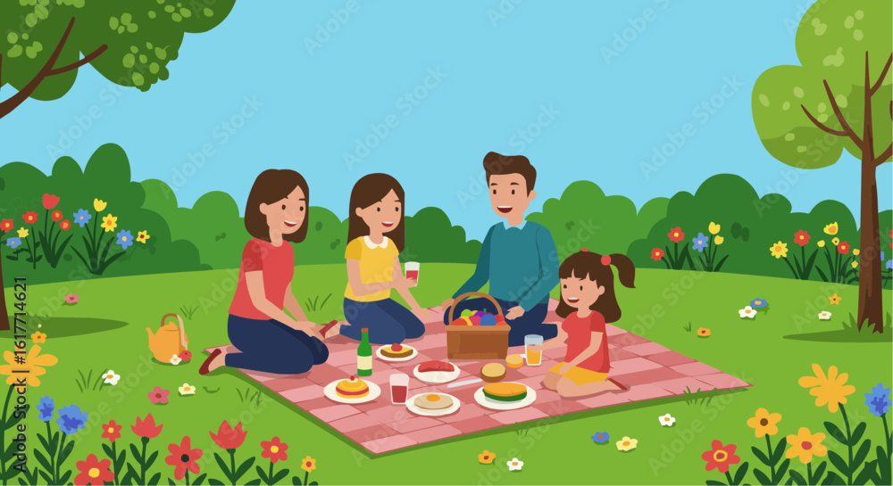 Obraz premium Happy Family Picnic in Park Vector Illustration