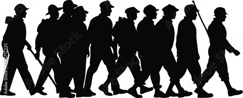 Silhouetted Figures Walking in a Row A Study in Movement and Form Vector Illustration