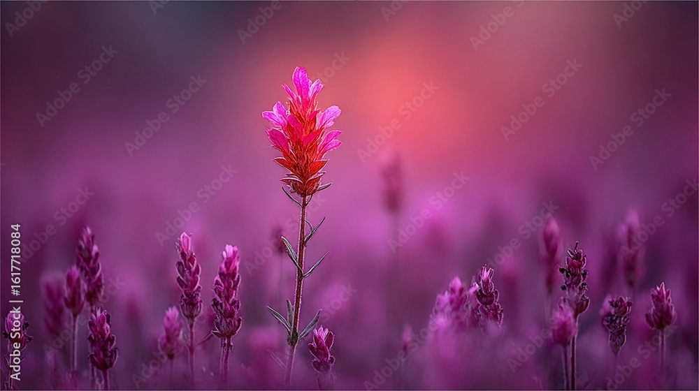 Naklejka premium Pink flower in purple field
