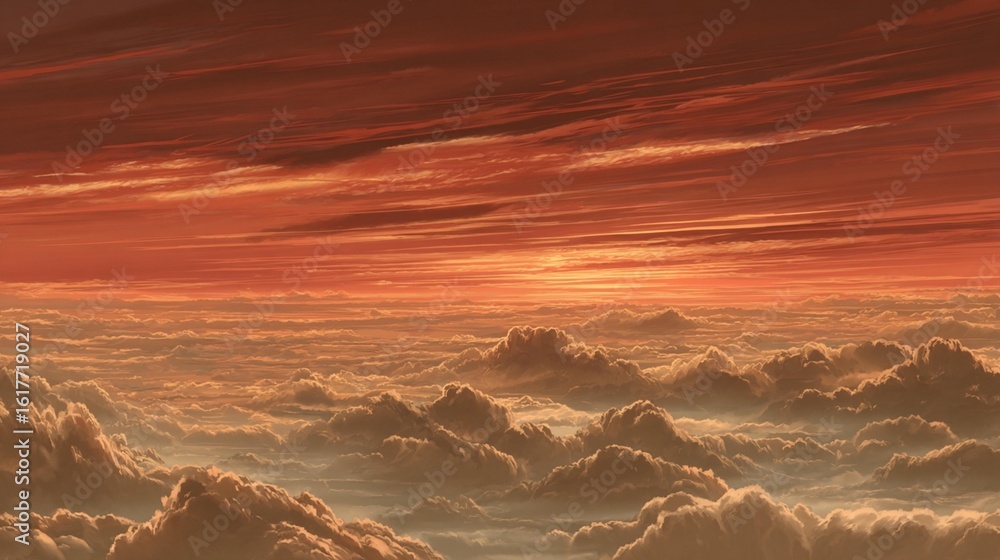 Naklejka premium Red sunset above cloudscape