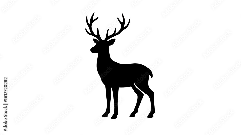 Obraz premium A silhouette of a stag with large antlers isolated on white background