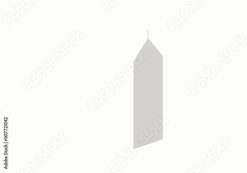 A gray rectangular candle with a pointed top and curved wick stands on a white background