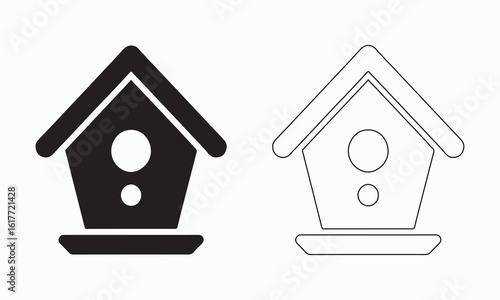 Bird home icon set. vector design template in white background. Wooden wild bird shelter home on tree symbol.
