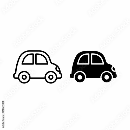 Simple line art car icons, one black, one white, side profile view.